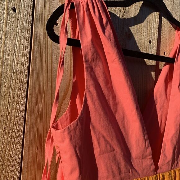 Take 50% OFF- LDT Women’s V-neck Maxi Orange and Pink Color Block Dress, Size-8 - Picture 8 of 13